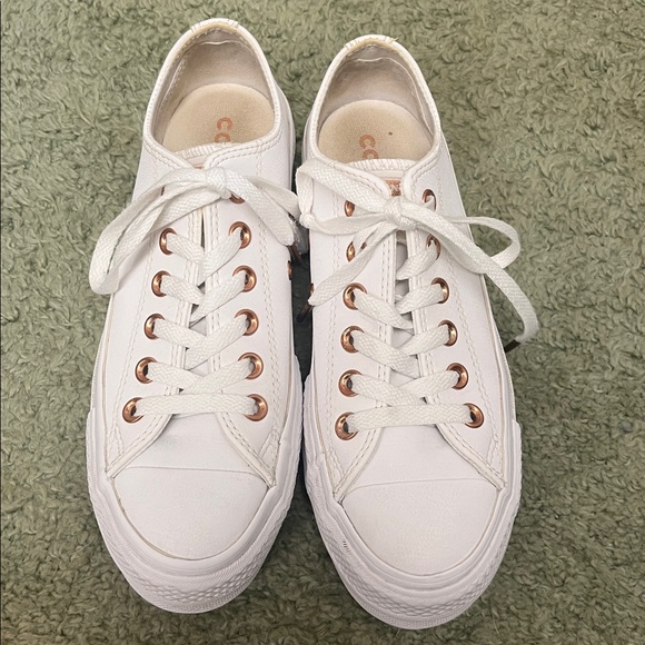 Converse All Star White Gold Leather Shoes Sz6.5 - Picture 2 of 7